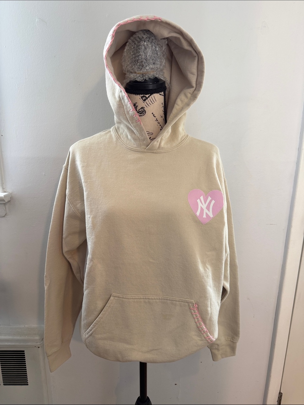 Heart Logo Cream Hoodie Sweater - Women's